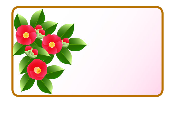 画框上装饰着红色的茶花、嫩芽和绿叶图片下载