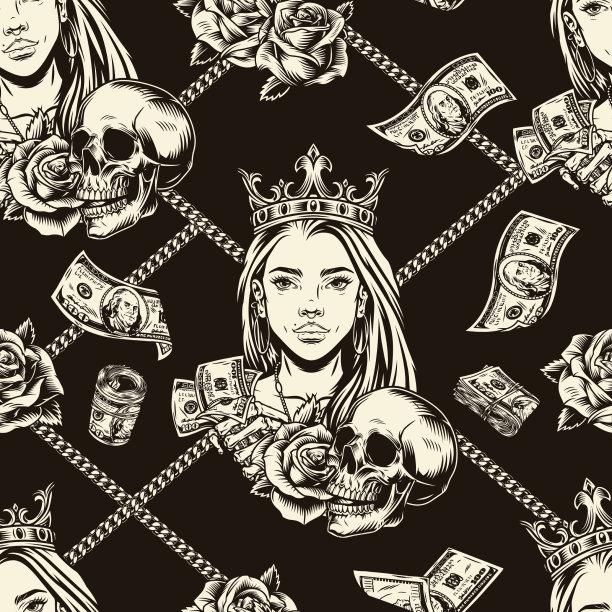 钱复古单色无缝图案图片下载