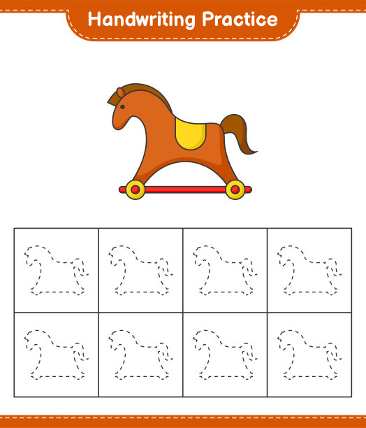 书法练习。追踪木马的线条。教育儿童游戏，可打印的工作表，矢量插图图片下载