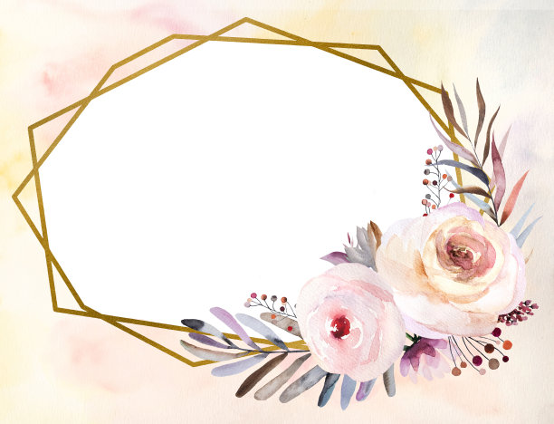 冬季花水彩椭圆形框架粉彩花，叶子，浆果和花图片下载