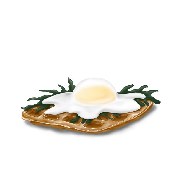 油炸荷包蛋芝麻菜。可爱的早餐。华夫饼加羊角面包就是croffle。图片下载