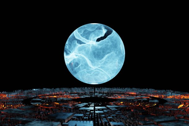 未来发光的蓝色星球能源外星球体背景三维渲染图片下载