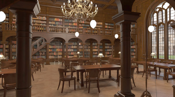 维多利亚图书馆室内三维插图图片下载