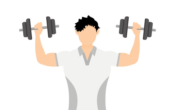 体操教练男子姿势，肩按(哑铃训练)图片下载