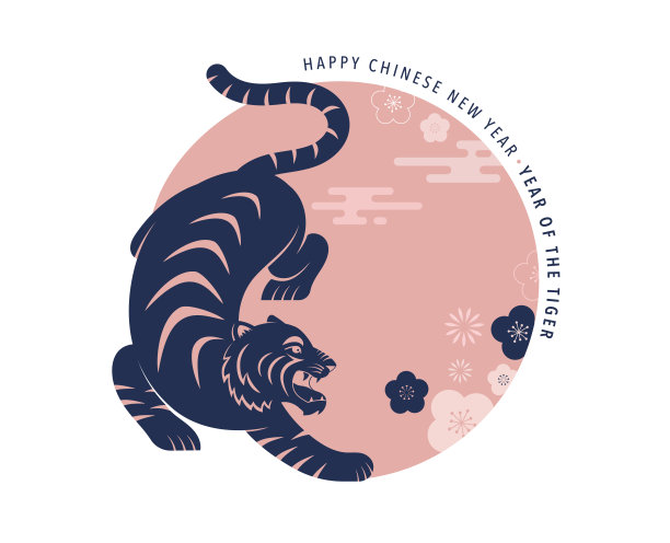 2022年中国新年虎年-中国生肖符号，农历新年概念，现代背景设计图片下载