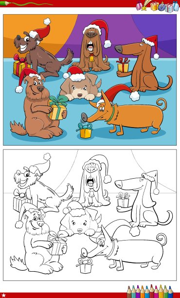 卡通狗的人物在圣诞节涂色书页图片下载