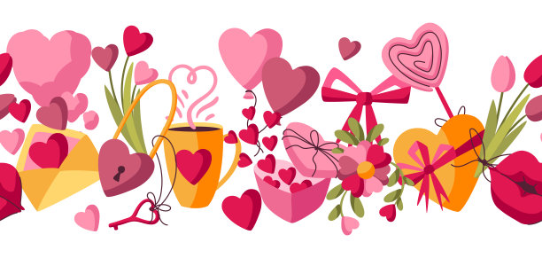 情人节快乐无缝模式。假日背景与浪漫和爱的象征。图片下载