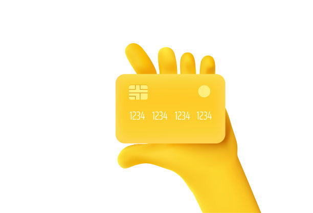 手里拿着塑料卡的男人。可爱的卡通3d风格矢量插图图片下载