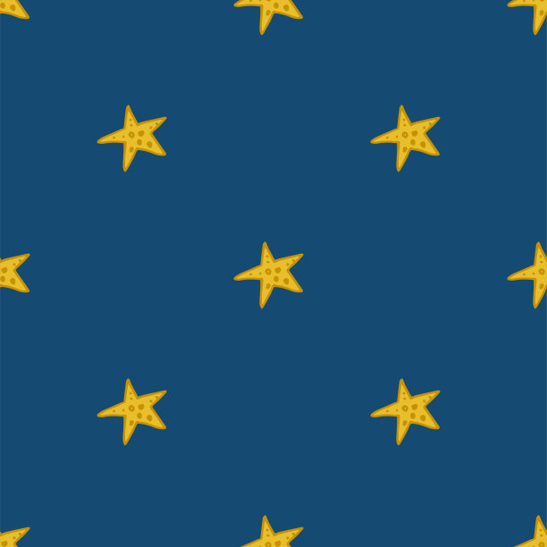 无缝模式。涂鸦风格手绘。自然元素。深蓝色背景上的黄色星星。图片下载