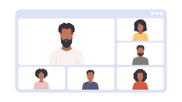 应用程序窗口与会议。非裔美国人在一个在线会议上。矢量插图。图片下载