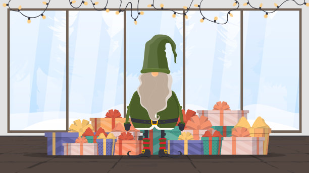 斯堪的纳维亚的侏儒，有如山的礼物。新年和圣诞节的概念。向量。图片下载