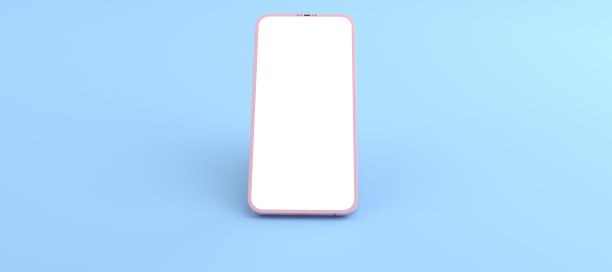 3D效果图粉色智能手机白色屏幕放在蓝色地板上，粉色手机躺在地上。智能手机白屏可用于商业广告，隔离在蓝色背景上图片下载