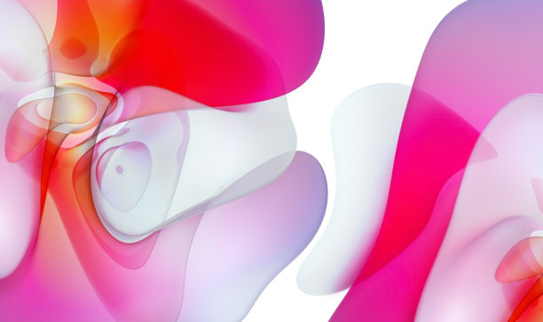 三维渲染抽象艺术三维背景与部分超现实开花兰花花曲线波浪优雅螺旋有机生物线形式在紫色，粉红色，橙色和白色梯度颜色图片下载