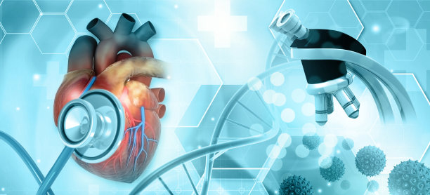 心脏和听诊器摘要保健在蓝色背景图片下载