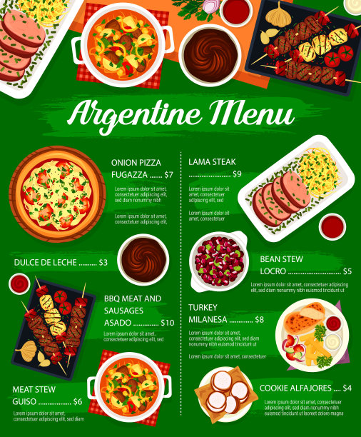 阿根廷菜肉类和蔬菜餐菜单图片下载