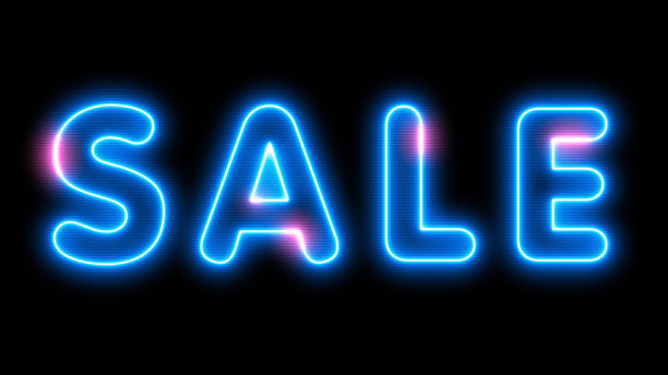 黑色背景上的霓虹灯文字SALE。黑色星期五大减价或其他季节性大减价。折扣的一天。宣传横幅。折扣和降价。图片下载
