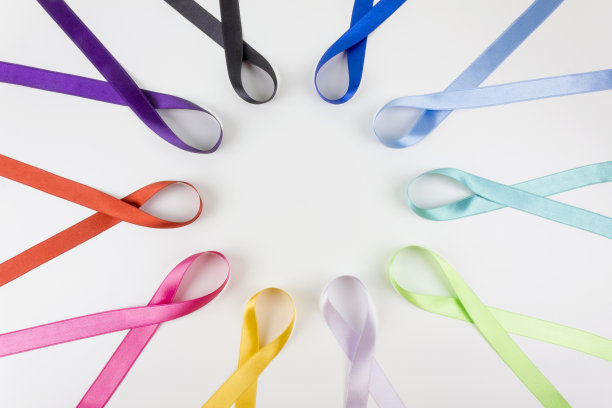 世界癌症日背景。彩色丝带孤立在白色背景上。图片下载