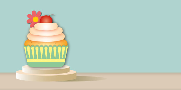 生日蛋糕，放在讲台上，棕色背景。图片下载