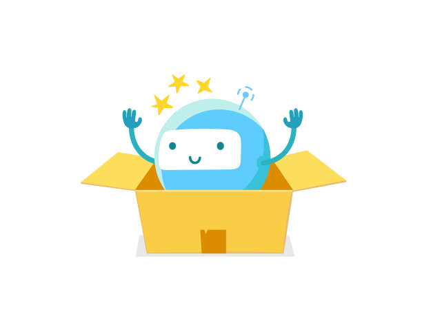 轮机器人包装。拆箱。新设备。矢量插图。图片下载