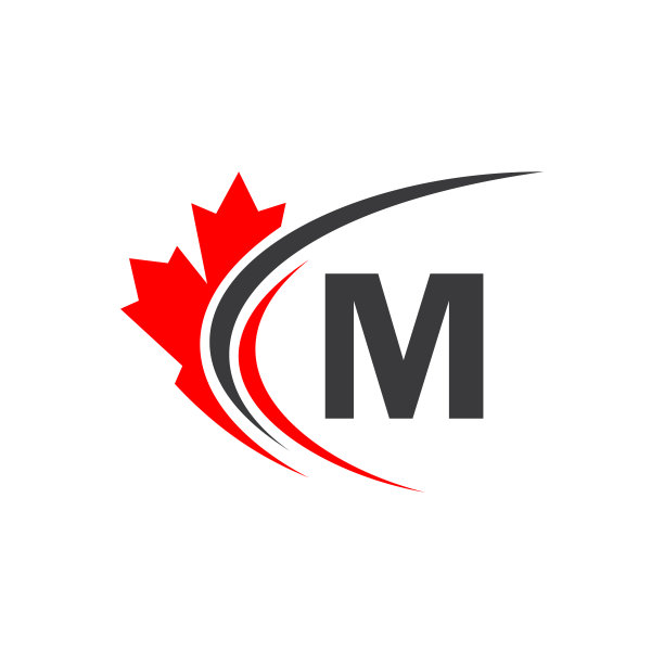 枫叶M字Logo设计模板。加拿大商业标志，公司和标志在红色枫叶与M字母向量图片下载