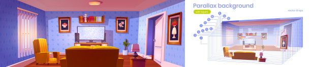 视差背景与客厅与电视图片下载