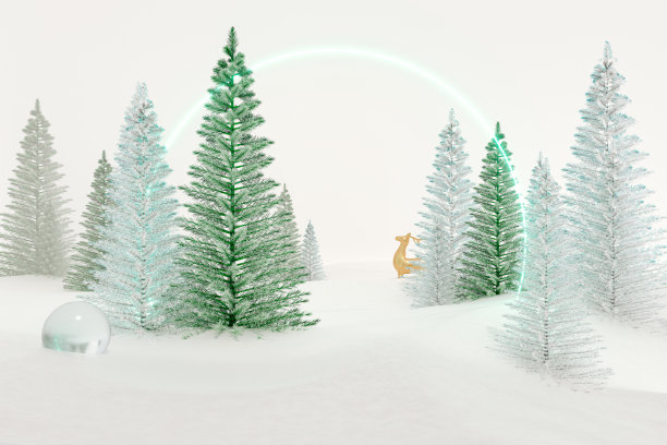 用驯鹿装饰的冬季圣诞场景。图片下载