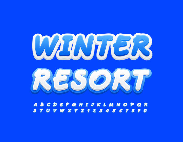 向量季节标志冬季度假村。手写字母字母和数字集合图片下载