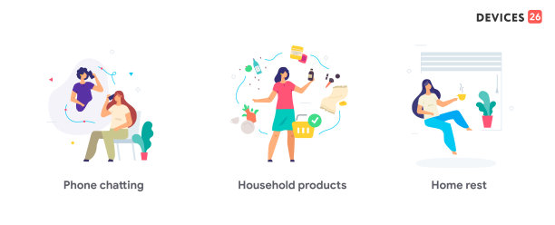 人们用智能手机、家居、护理、休息、休闲设置图标、插画。智能手机平板电脑用户界面社交媒体。平面插图图标信息图。登陆页面人们使用智能手机、居家、护理、休息、休闲设置图标、插画。图片下载