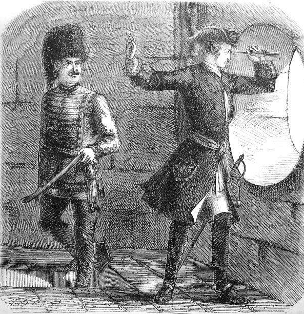 古董插图-哈珀杂志-弗雷德里克大帝在一个塔望着窗外图片下载