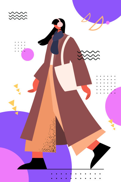 美丽的女子穿着暖和的冬装站在卡通人物的全身垂直图片下载