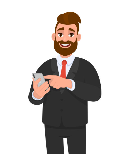 年轻的时髦商人在用电话。时髦的大胡子手拿手机、手机或智能手机的人。男性角色设计插图。矢量漫画中的现代科技生活理念。图片下载