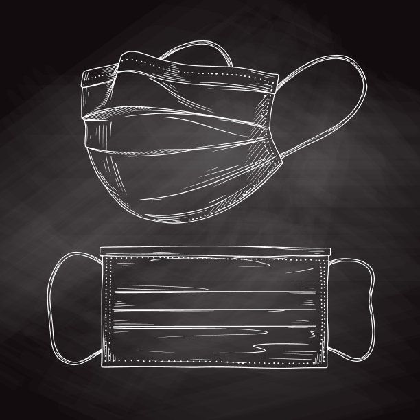 外科，医疗口罩，保护空气传播疾病，病毒。冠状病毒防止空气污染。矢量插图在素描风格。图片下载