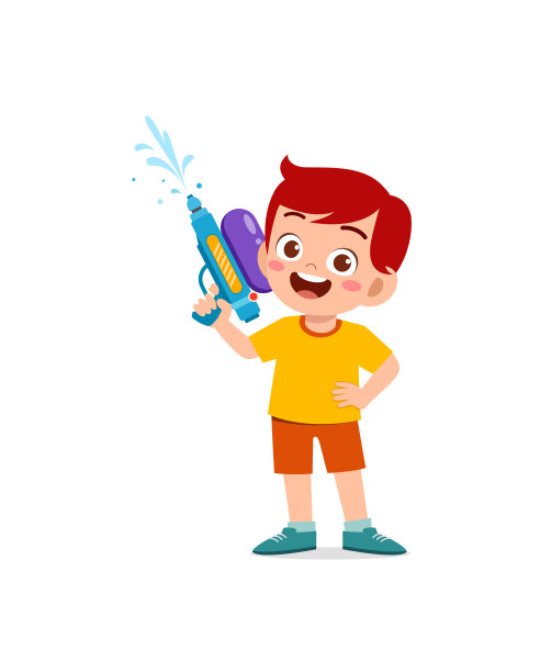 可爱的小男孩拿着水枪微笑着图片下载