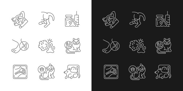 宠物物理伤害线性图标设置为黑暗和光明模式图片下载