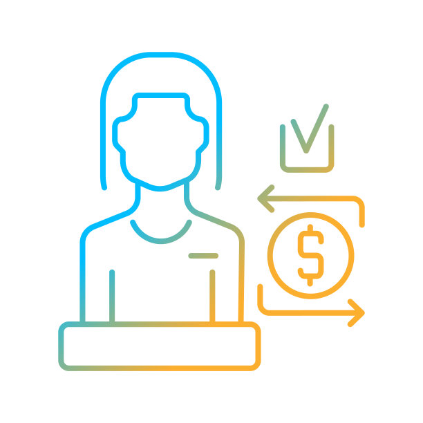 银行出纳员梯度线性矢量图标图片下载