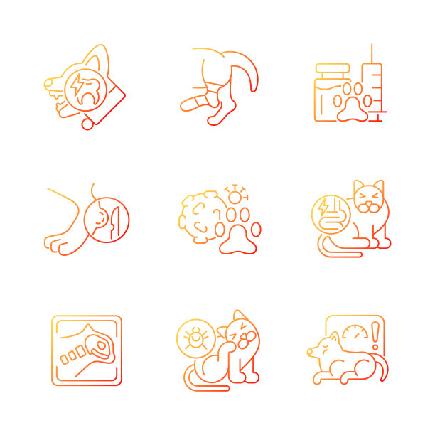 宠物物理伤害梯度线性矢量图标设置图片下载