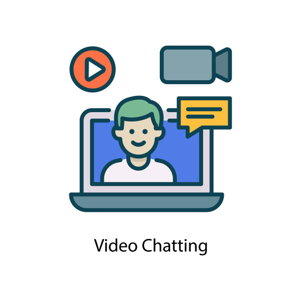 视频聊天矢量填充轮廓图标设计插图。社交媒体符号在白色背景EPS 10文件图片下载