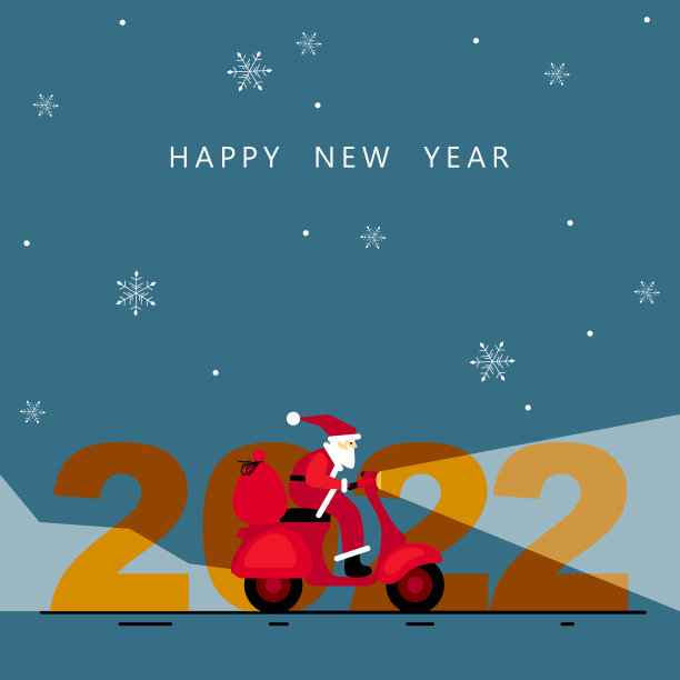 有趣可爱的圣诞老人骑在机动脚踏车和一个装满礼物的袋子。圣诞快乐，恭贺新禧。骑滑板车的圣诞老人。2022图片下载