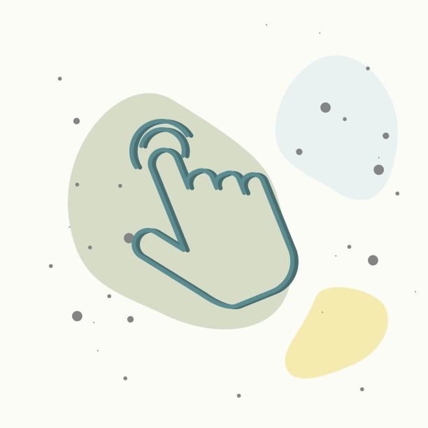 手在按钮上咔哒一声。彩色背景上的光标图标。图片下载