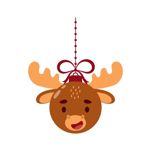 圣诞快乐，新年球和可爱的驼鹿。卡通寒假动物小玩意。向量股票插图图片下载