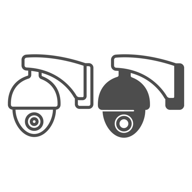 户外监控摄像头蛋形，安全，闭路电视线和固体图标，闭路电视概念，安全矢量标志在白色背景，轮廓风格图标的移动概念和网页设计。矢量图形。图片下载