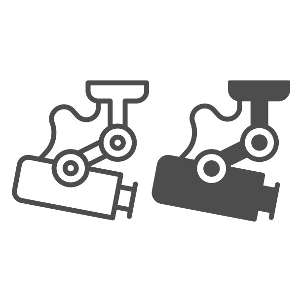 天花板户外监控摄像头，财产保护线和固体图标，监控概念，摄像机矢量标志在白色背景，轮廓风格图标的移动概念和网页设计。矢量图形。图片下载