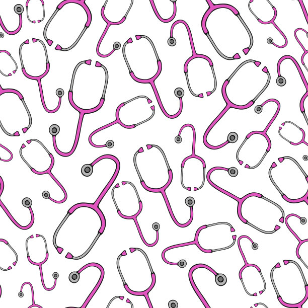 听诊器。医疗诊断设备。无缝的矢量模式。孤立的无色的背景。重复医疗点缀。医生的工具。卡通风格。图片下载