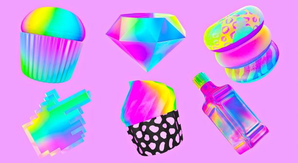 3d渲染贴纸集创意有趣的时尚食品对象。餐厅，酒吧，咖啡馆的概念图片下载