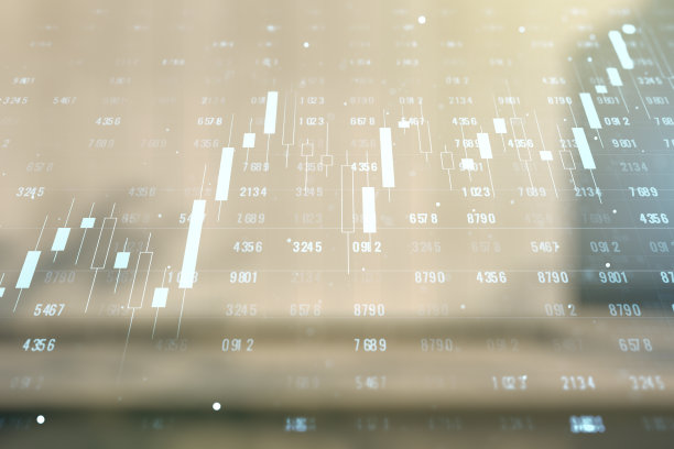 摘要虚拟分析数据电子表格在模糊的当代办公楼背景下，分析和分析的概念。Multiexposure图片下载