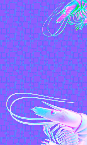 时尚的最小的壁纸。创意虾3d渲染蓝色背景。食品的概念图片下载