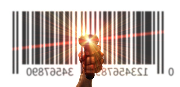 条形码。零售标签条码扫描。仓库手持阅读器激光扫描仪。产品代码数据概念。图片下载