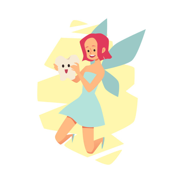 美丽的微笑牙仙子在平面矢量插图孤立在白色图片下载