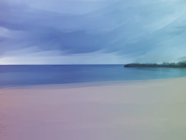 云朵笼罩着大海和沙漠海滩图片下载