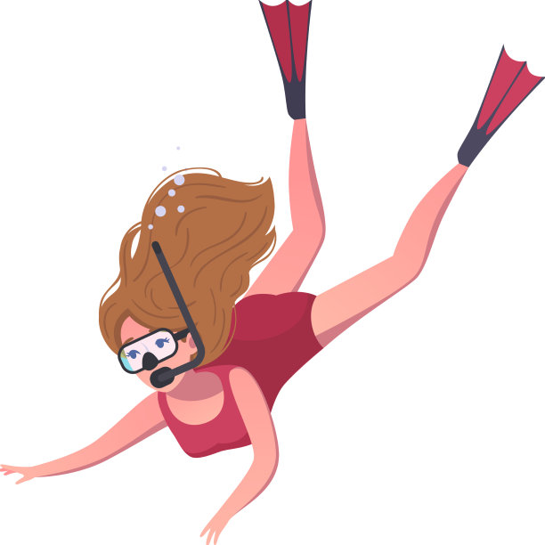 女潜水员卡通构图图片下载